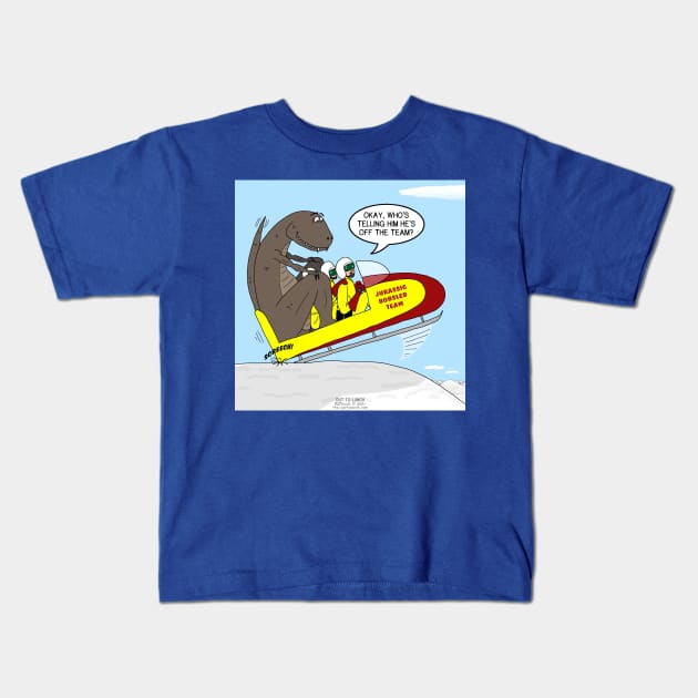 T-Rex Bobsled Kids T-Shirt by OutToLunch